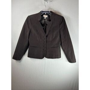 Talbots Dark Brown Queen Ann Jewel Neckline Blazer Wool Blend Preppy 10